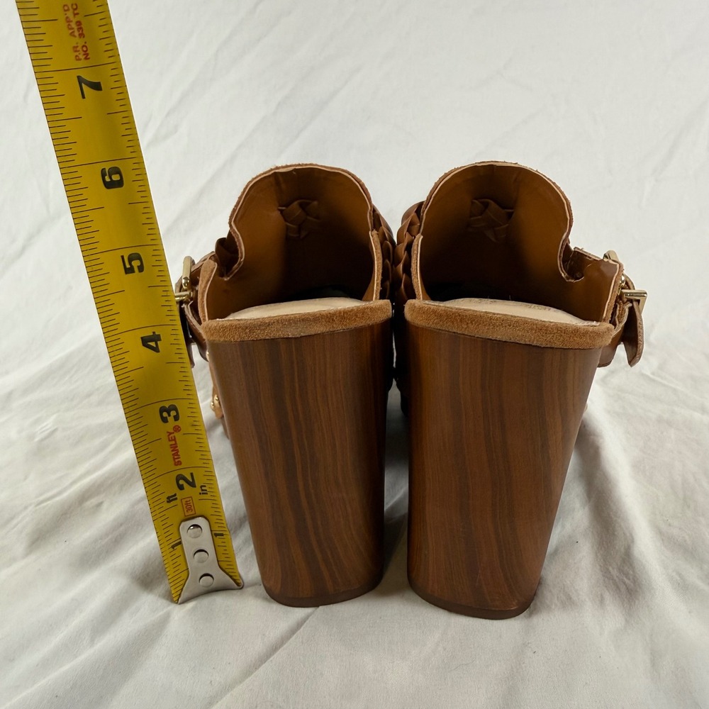 Vince Camuto Crashell Tan Suede Platform Clogs Braided Buckle Mules Studded 9.5 - Picture 3 of 9